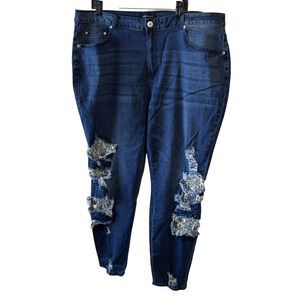Ashley Stewart Distressed Sequined Cropped Jeans Sized 22